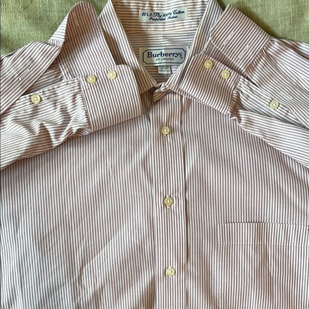 Burberry Brown Casual Button Down Shirt with Stripes 15-34 USA vintage 80 - Picture 6 of 12